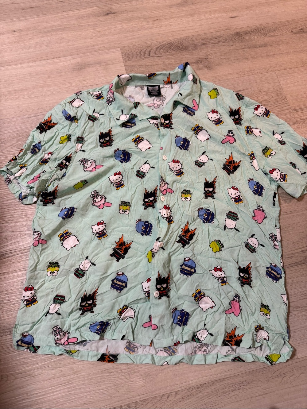 My Hero Academia x Sanrio Short Sleeve Men’s Light Green Button Shirt Size XL